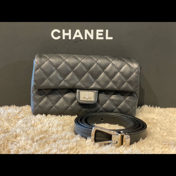 🚨SOLD🚨CHANEL 2.55 Reissue Flap Belt Bag Clutch Quilted Black Caviar Leather - Picture 3 of 14